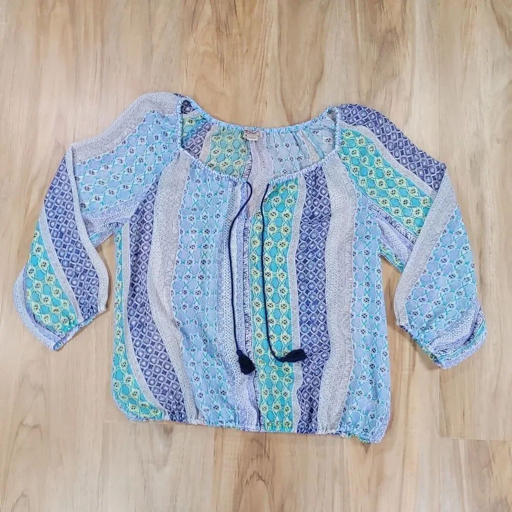 🔹️Arizona Blue Semi-Sheer Peasant Boho Blouse Medium
